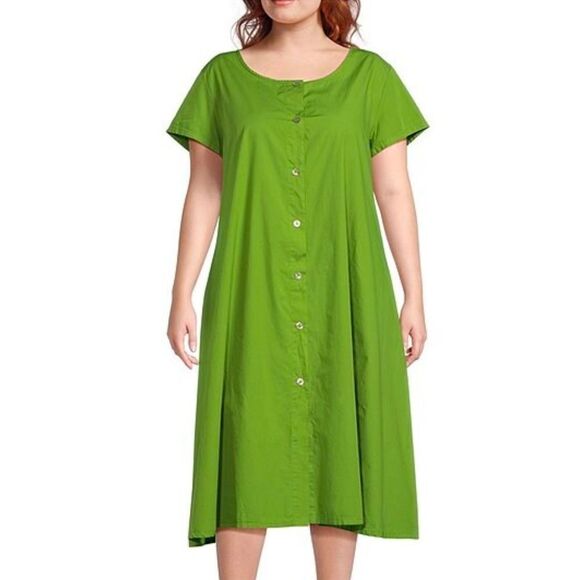 Bryn Walker Winsor Organic Cotton Poplin Round Neck Cap Sleeve Button-Front - Picture 1 of 8